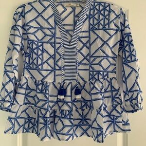 Vineyard Vines Blue and White Geometric Ladies Blouse